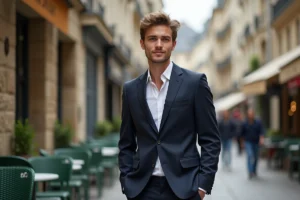Jeune acteur français dans une rue parisienne authentique