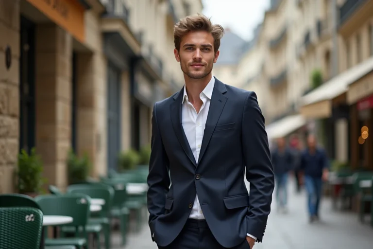 Jeune acteur français dans une rue parisienne authentique
