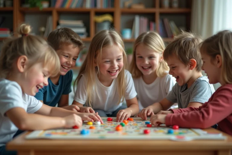 Enfants jouant à un jeu de société en intérieur